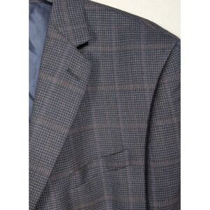 Joseph & Feiss Gold Blazer Men 46R Navy Windowpane Plaid 100% Wool Executive Fit